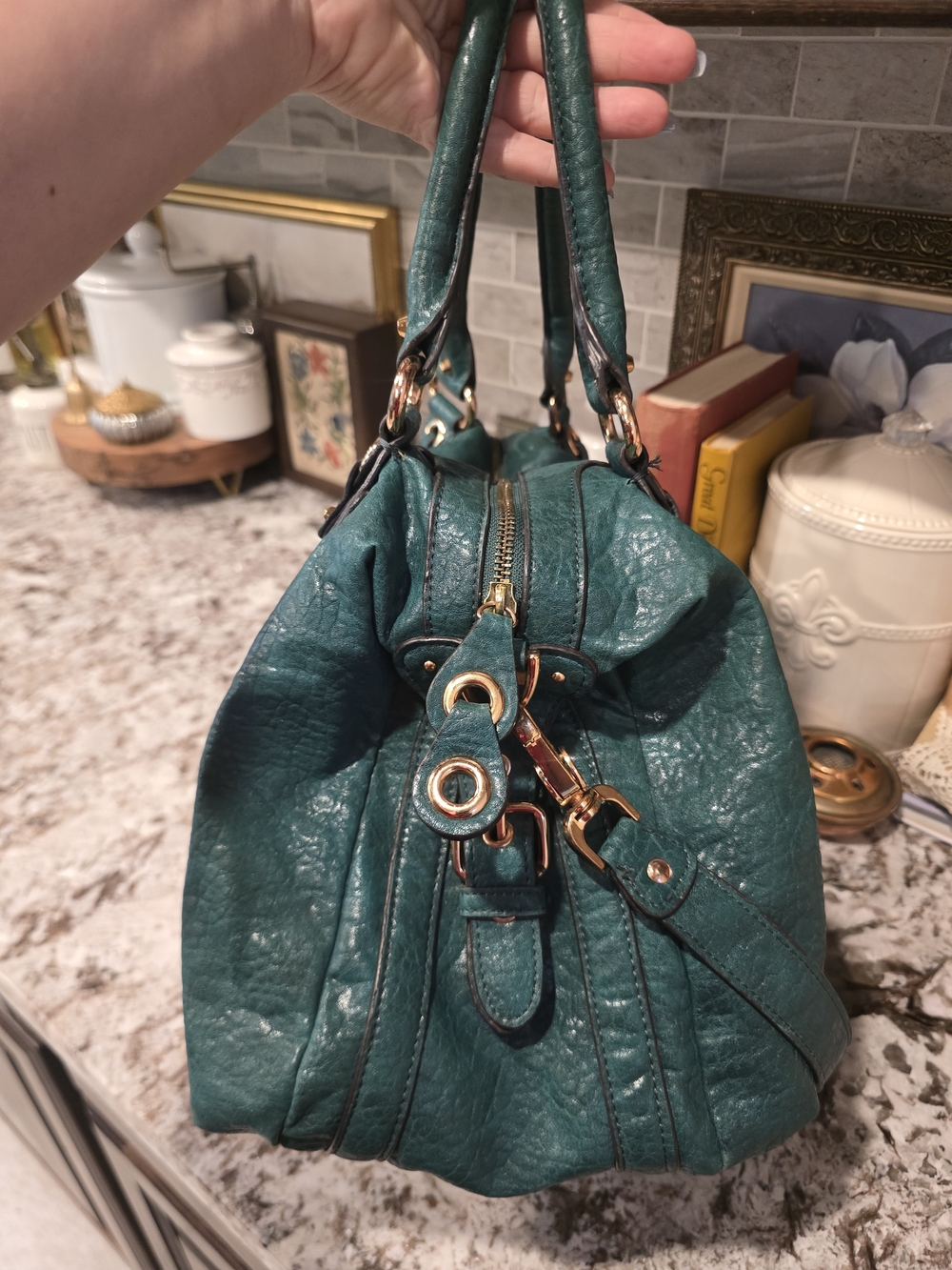 Jessica Simpson Teal Satchel with Gold Hardware - Picture 3 of 7